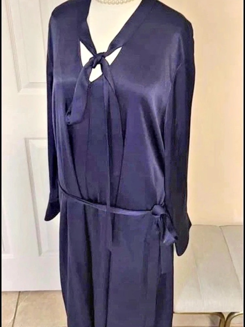 Kobi Halperin Bambi Belted Tie-neck Satin Crepe Midi Dress Midi Dress Blue XXL